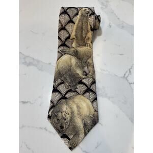 Vintage Endangered Species Silk Tie Polar Bears Arctic Environment USA 56.5 x 4
